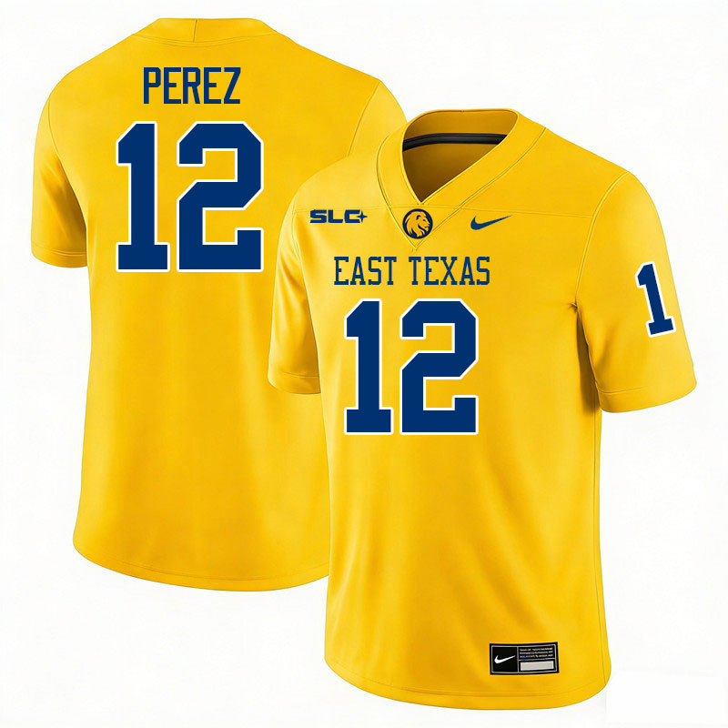 East Texas A&M Lions #12 Luis Perez College Football Jerseys,Uniforms-Gold